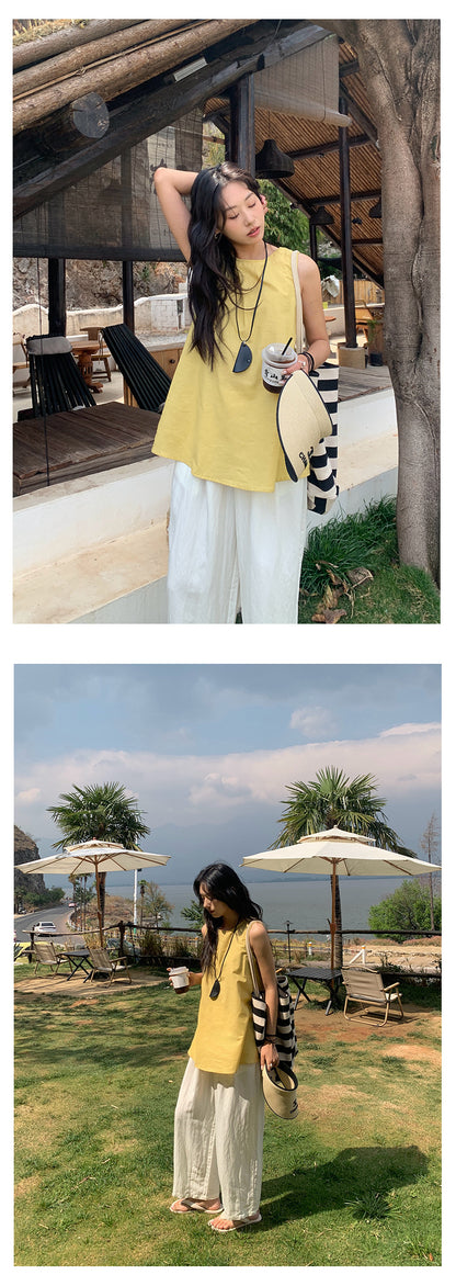 【H5196】實拍夏天超舒服的棉麻褶皺寬鬆闊腿褲250415
