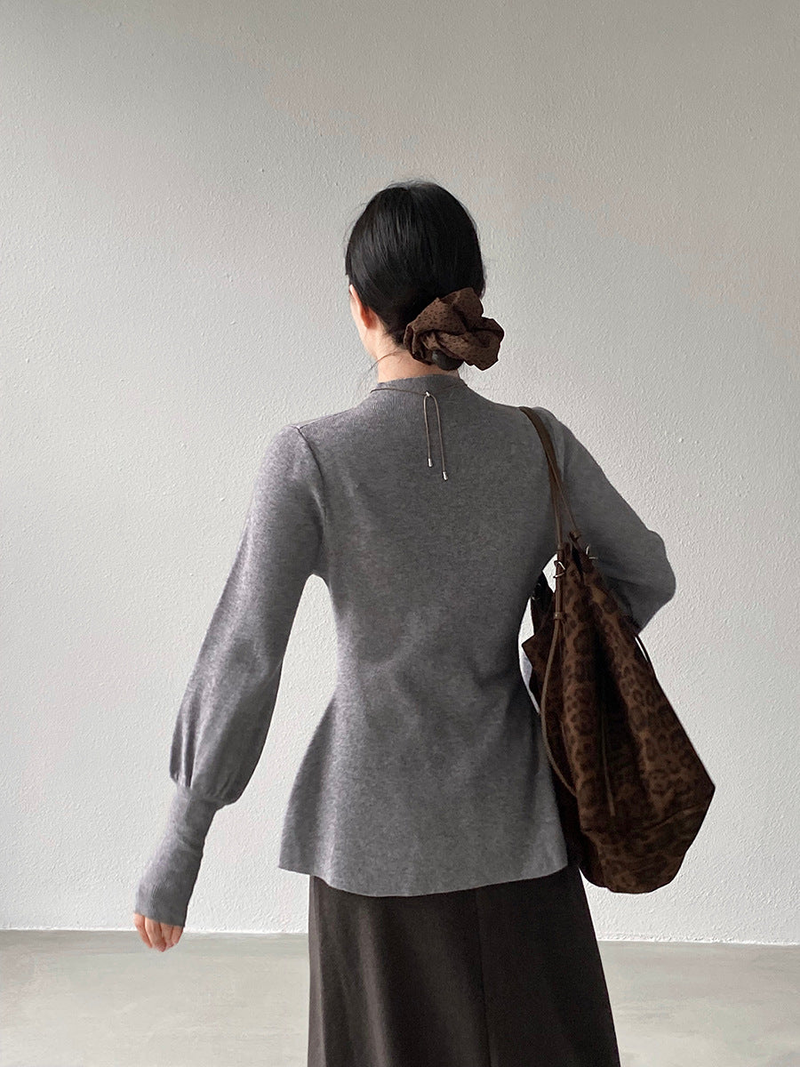 【cimz6652】實拍氣質半高領/V領燈籠袖極簡氣質針織衫251128