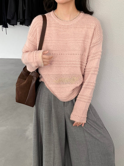 【cim1293】實拍氣質鏤空提花寬鬆慵懶針織衫(15羊毛)251030