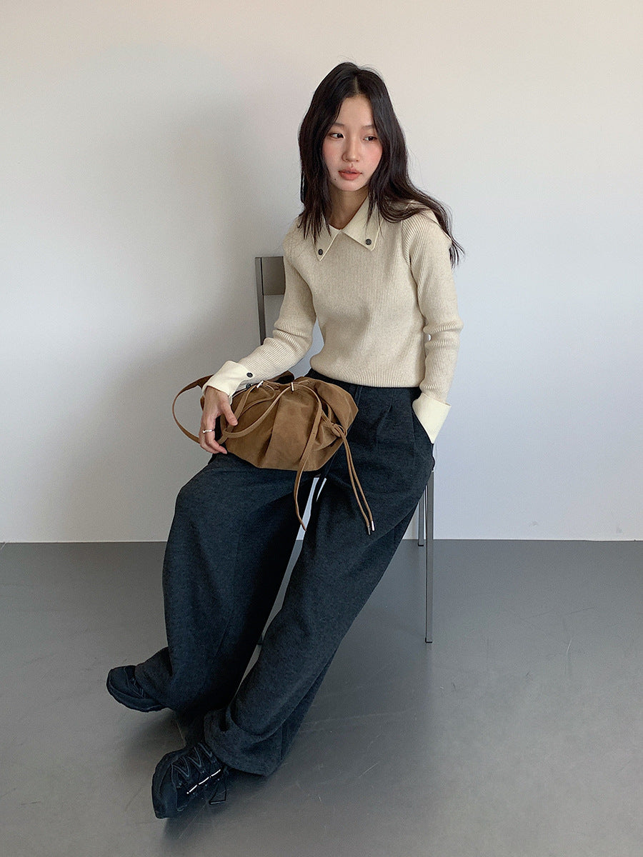 【LD11033】實拍冬季復古極簡寬鬆慵懶垂感彎刀褲251124