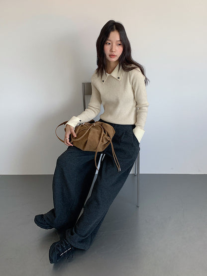 【LD11033】實拍冬季復古極簡寬鬆慵懶垂感彎刀褲251124