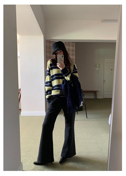 【H5517】實拍超級瘦高腰加絨厚款氣質喇叭褲251125