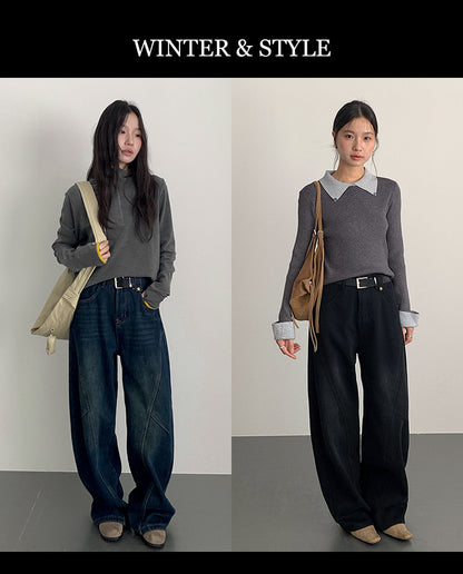 【LD11023】實拍S~XL顯瘦加絨加厚高腰寬鬆彎刀牛仔褲＋腰帶251124