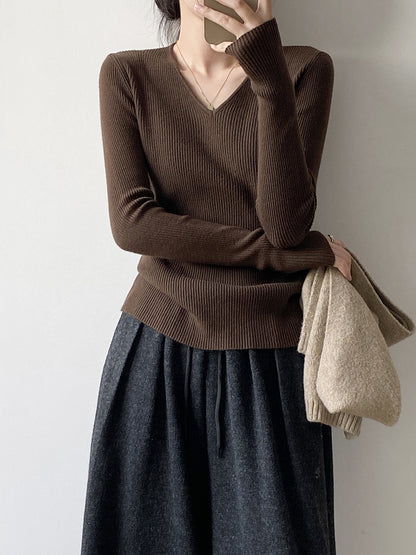 【YP313】實拍冬季氣質簡約v領針織衫251113