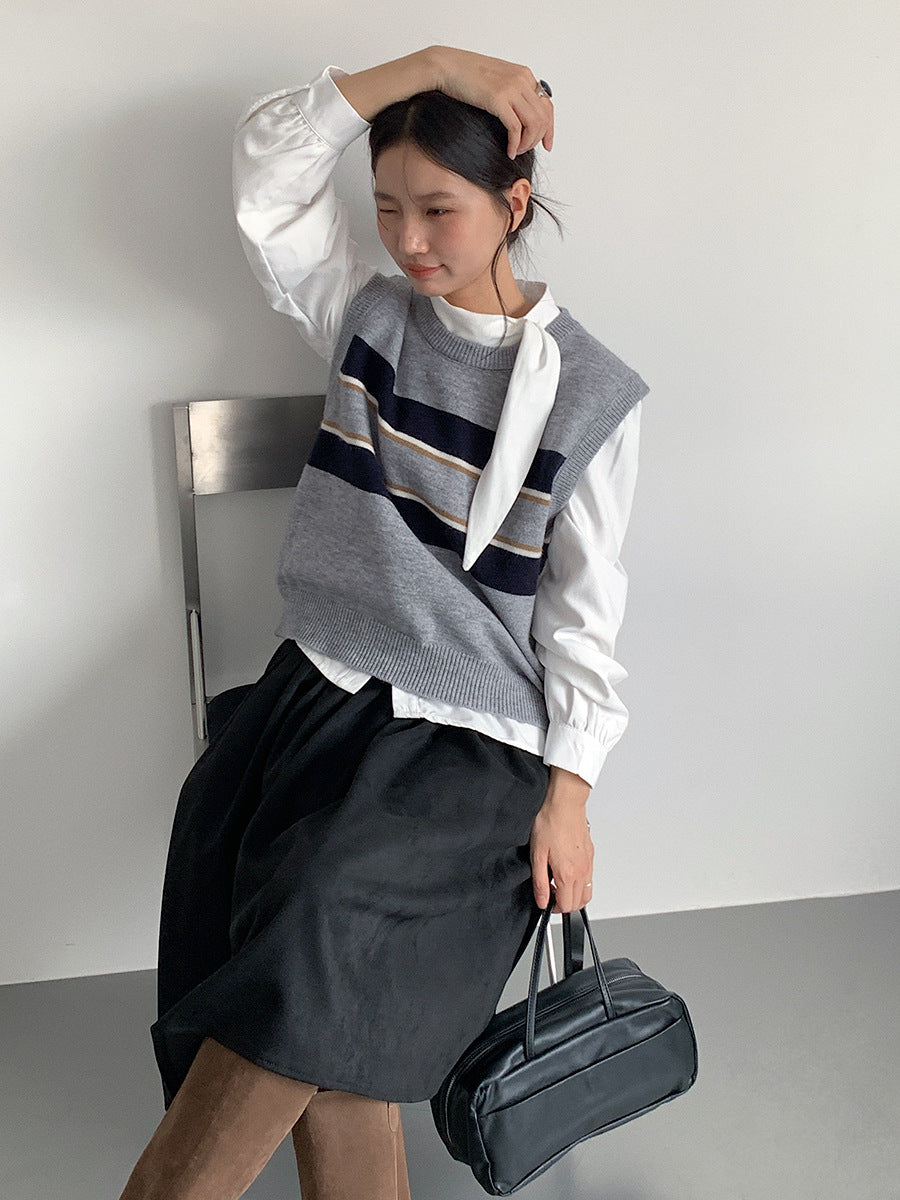 【LD3194】實拍秋冬個性立領飄帶襯衫251110