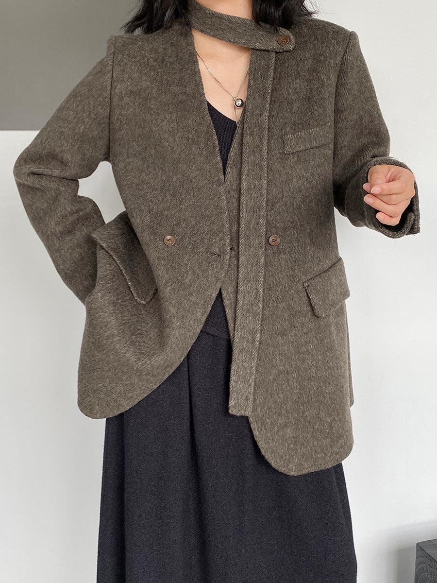 【cimz809】實拍復古雙面羊毛西裝外套+飄帶（羊毛100)251120