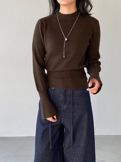 【cimz3012】實拍韓系氣質半高領喇叭袖收腰針織衫251201