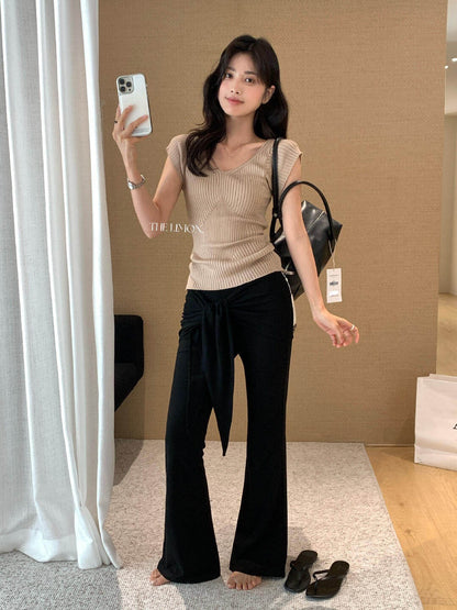 【L10599】層次感穿搭必備👖韓系百搭修身垂墜感微喇叭休閒褲(附外搭裙)260511