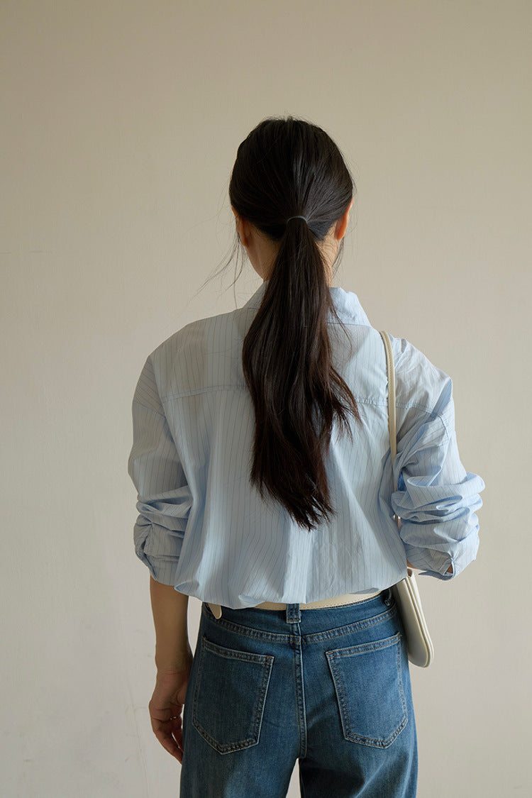 【LD003】實拍中性棉100氣質寬鬆條紋襯衫251103