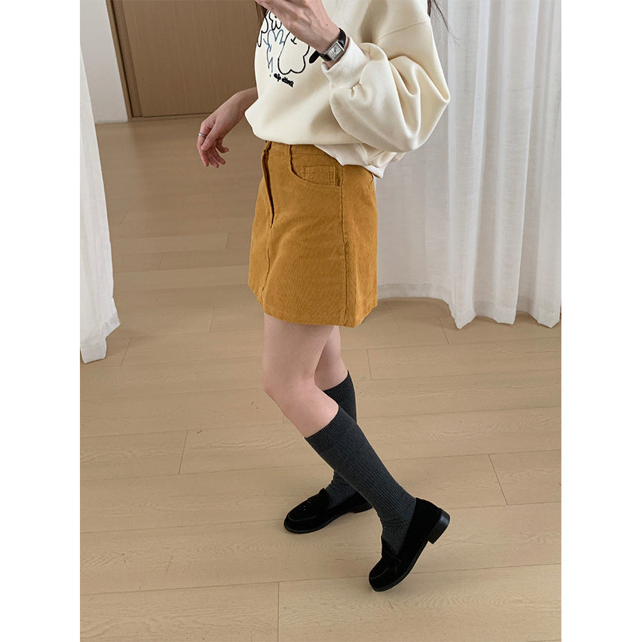 【H562】實拍秋冬S~XL必備復古高腰燈芯絨A字裙251021