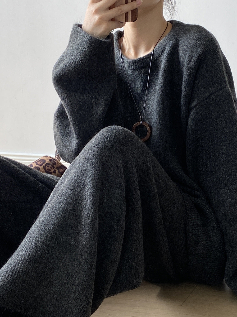 【YP1015】 實拍寬鬆針織毛衣＋休閒針織長褲 套裝251023