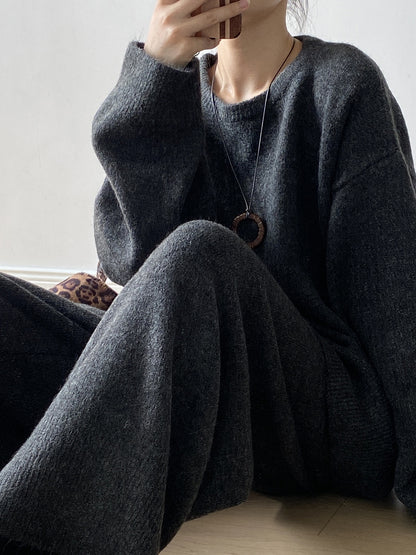 【YP1015】 實拍寬鬆針織毛衣＋休閒針織長褲 套裝251023