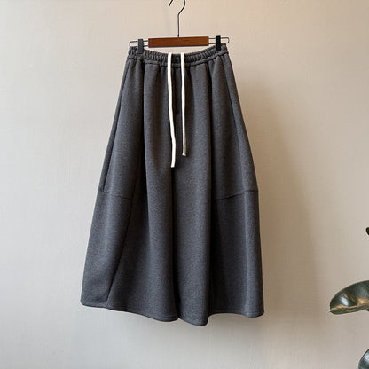 【Y82678】 實拍鬆緊腰抽繩顯瘦闊腿九分褲裙251023