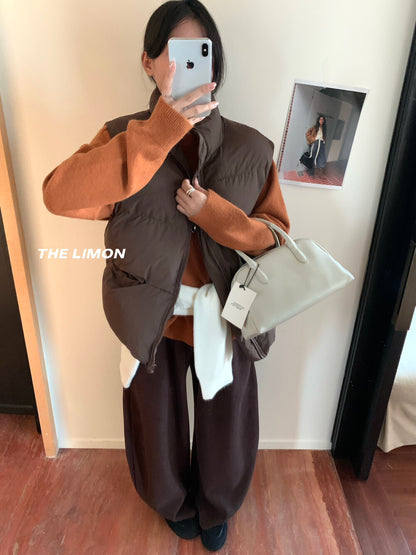 【L9309】實拍檸檬秋冬基礎款寬鬆百搭口袋拉鍊背心（內裡鋪棉）251117