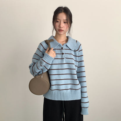 【LD11063】實拍復古條紋加厚棉羊絨針織毛衣251209