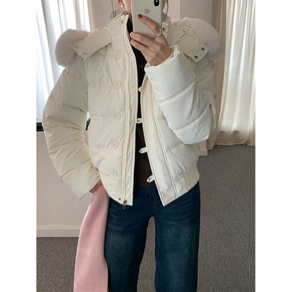 【H5501】實拍奶油風毛領連帽短款加厚棉服251118