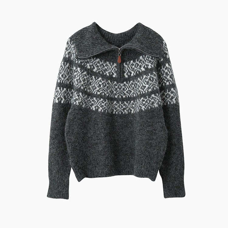 【LD11004】實拍兔絨毛混紡費爾島針織毛衣半拉鏈大翻領251110