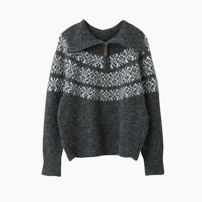 【LD11004】實拍兔絨毛混紡費爾島針織毛衣半拉鏈大翻領251110