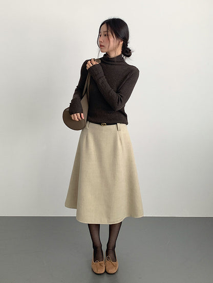 【LD11070】實拍氣質毛呢A字傘裙＋腰帶251209