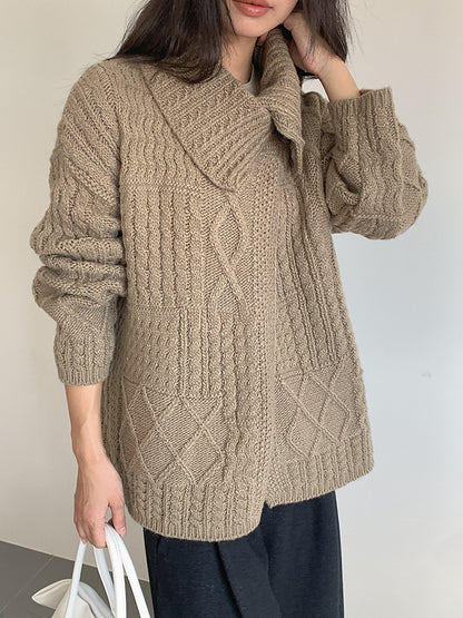 【LD3297】實拍復古立體厚實絞花大翻領毛衣外套251103