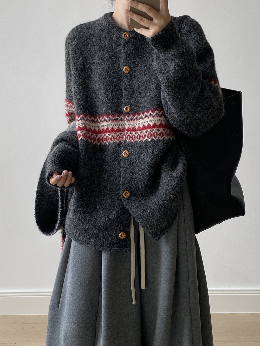 【YP6106】 實拍費爾島提花針織外套＋圍巾(含羊毛3%) 251023