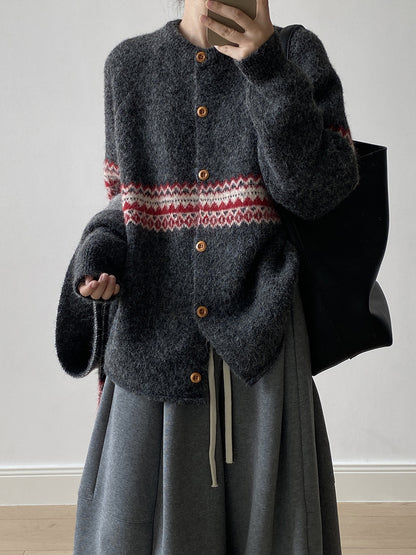 【YP6106】 實拍費爾島提花針織外套＋圍巾(含羊毛3%) 251023