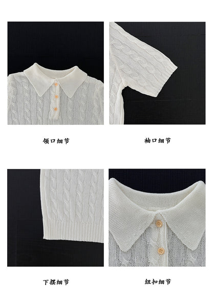 【cimzM8858】復古文青質感☕亞麻天絲麻花POLO領短袖針織衫260520