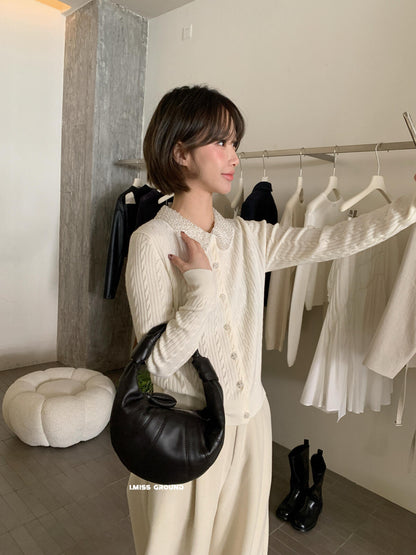 【LH01277】實拍IMISS秋冬法式絕美重工麻花珍珠領針織開襟外套（羊毛33%)251215