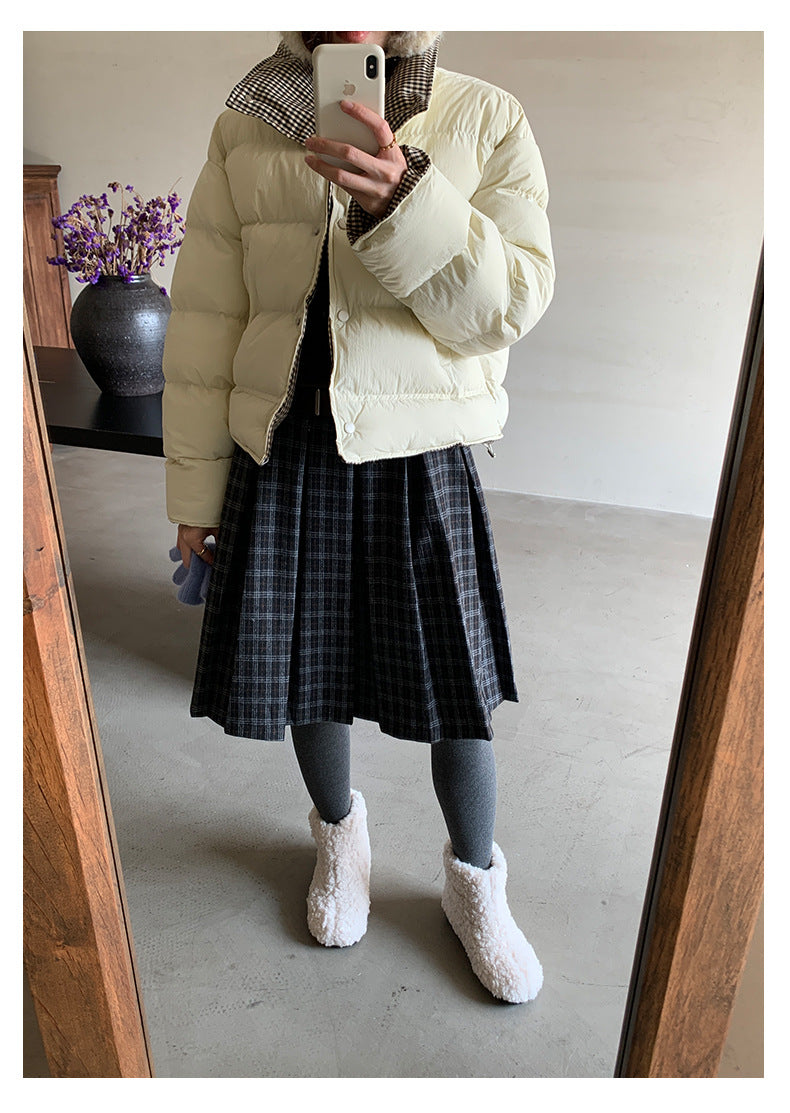 【H5502】實拍學院復古磨毛格子百褶A字裙251118