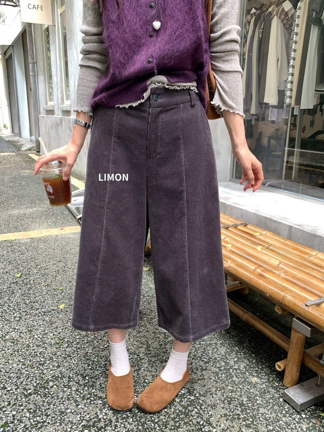 【L11197】檸檬家復古質感・燈芯絨鬆緊腰休閒寬褲260916