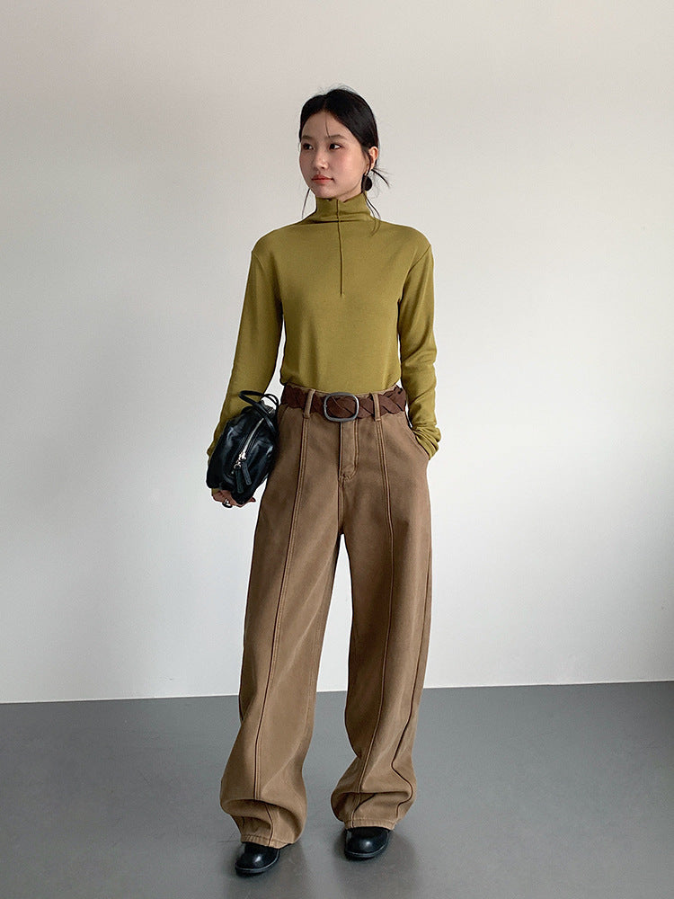 【LD11020】實拍S~XL加絨加厚復古水洗做舊彎刀闊腿牛仔褲251110