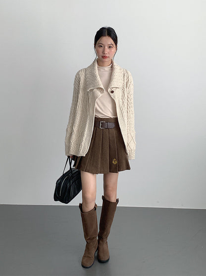 【LD3299】實拍S~XL秋冬露思同款～刺繡毛呢百褶裙251103