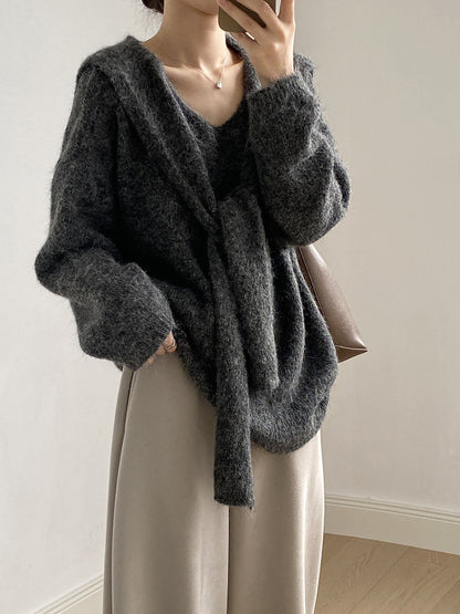 【Y25805】 實拍溫柔軟糯V領毛衣+針織披肩(含羊毛3％）251023