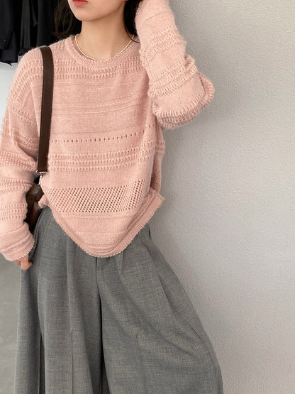 【cim1293】實拍氣質鏤空提花寬鬆慵懶針織衫(15羊毛)251030