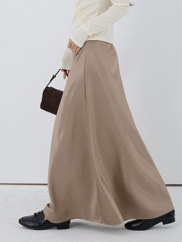 【LD3288】實拍秋冬高腰垂感抓絨厚款緞面魚尾裙251103