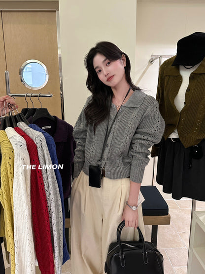 【LSC1072】檸檬簍空polo領針織開衫251117