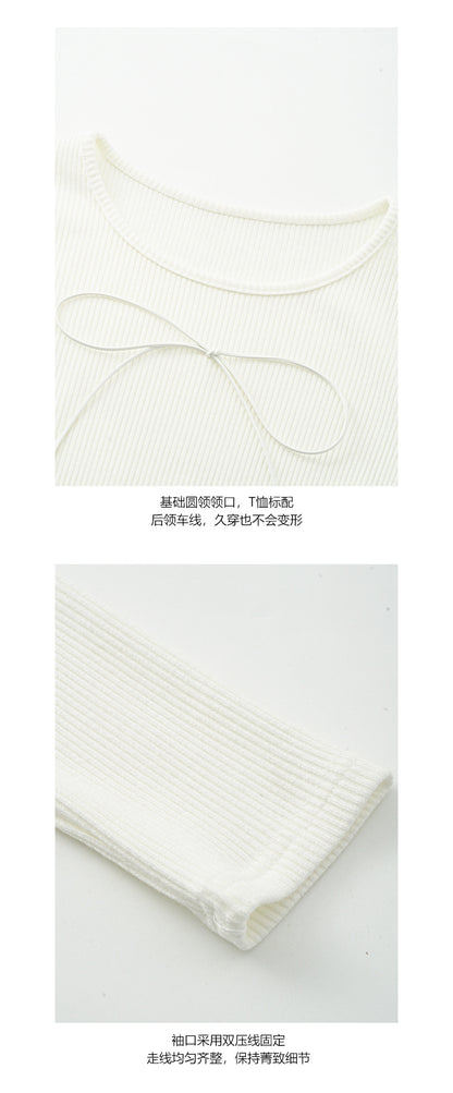 【H5063】實拍春夏氣質款蝴蝶結蕾絲長袖T恤250224
