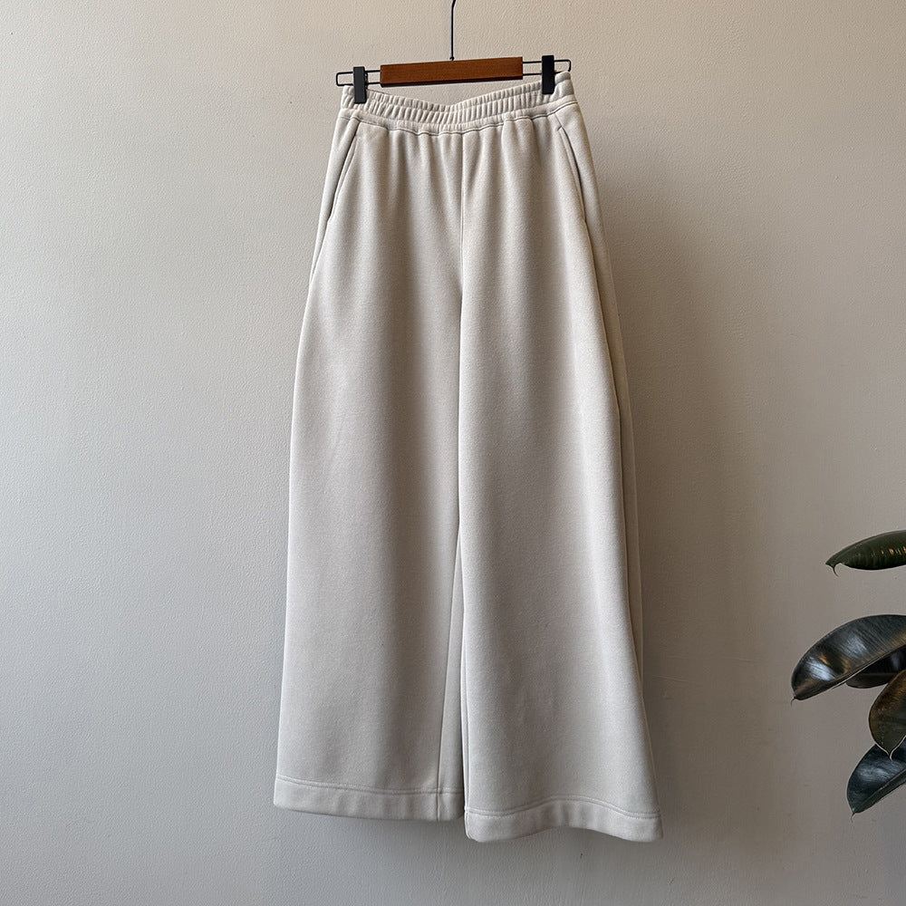 【Y82672】 實拍簡約寬鬆加絨保暖闊腿衛褲251023