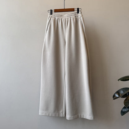 【Y82672】 實拍簡約寬鬆加絨保暖闊腿衛褲251023