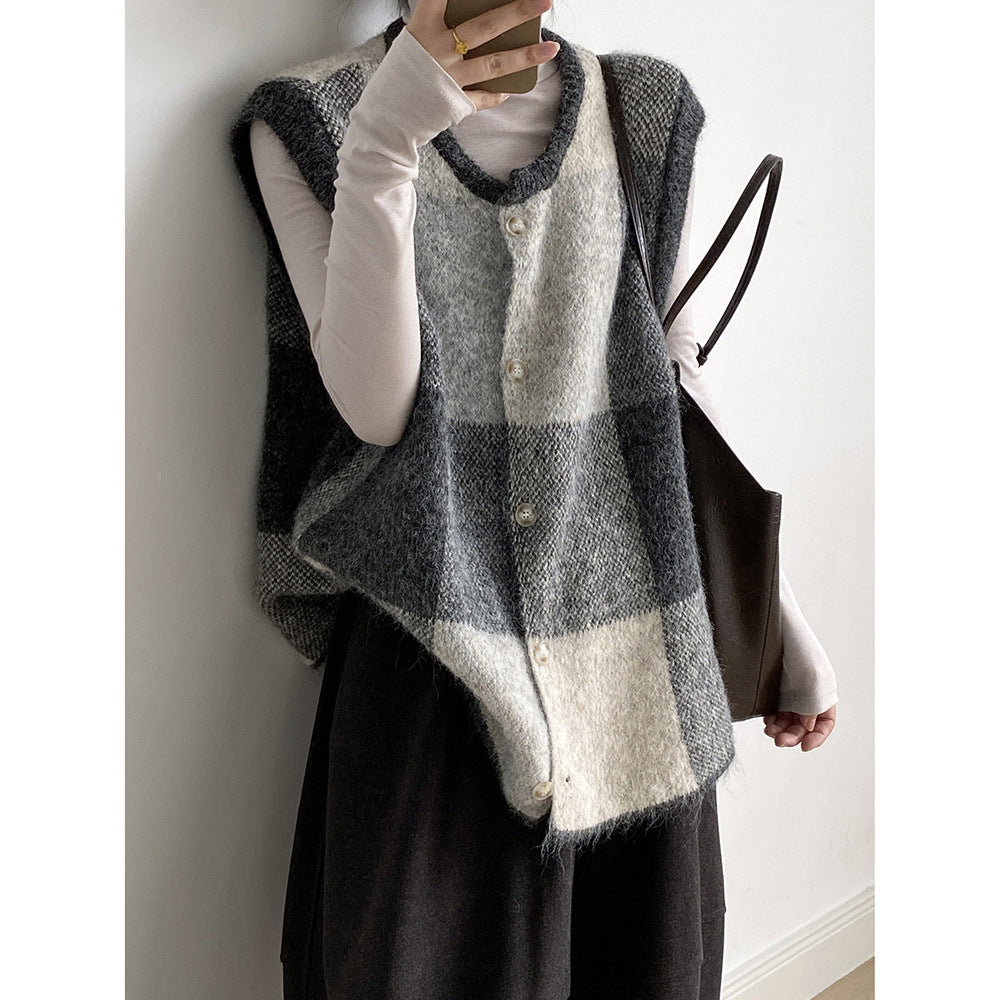 【YP2576】 實拍日系復古格子針織馬甲(含羊毛3%) 251023
