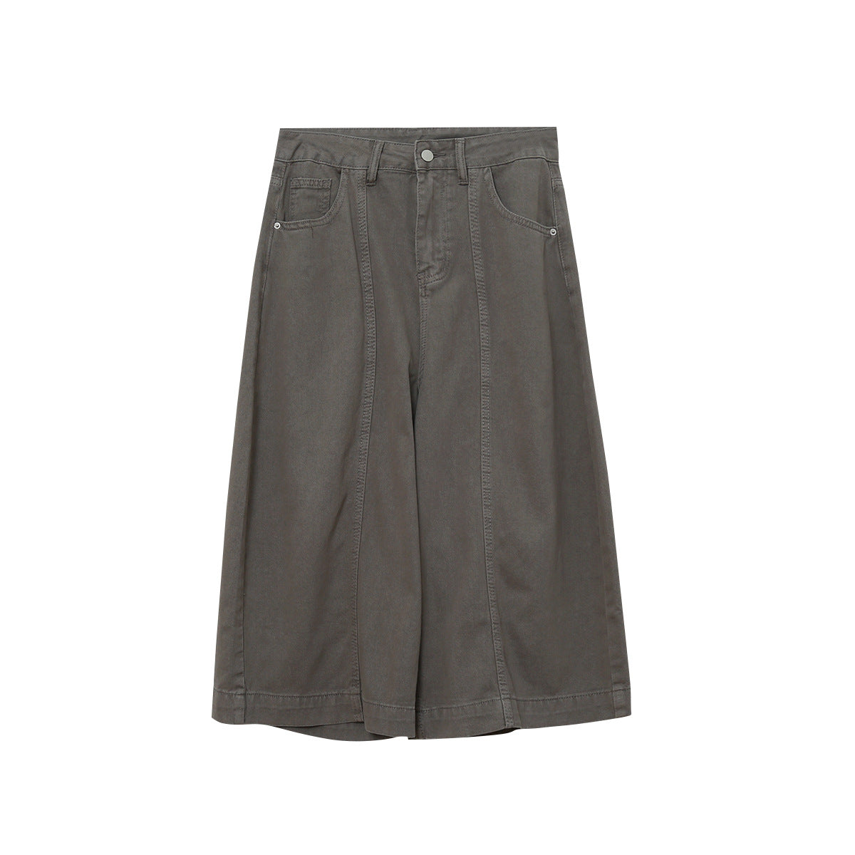 【LD11373】美式S~XL復古百搭👖水洗棉分割設計高腰顯瘦牛仔七分寬褲260630