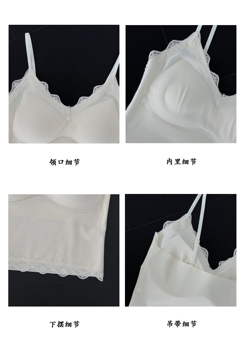 【cimzX6157】法式純慾・絲絨蕾絲花邊美背細肩帶內搭背心 (附胸墊)260924