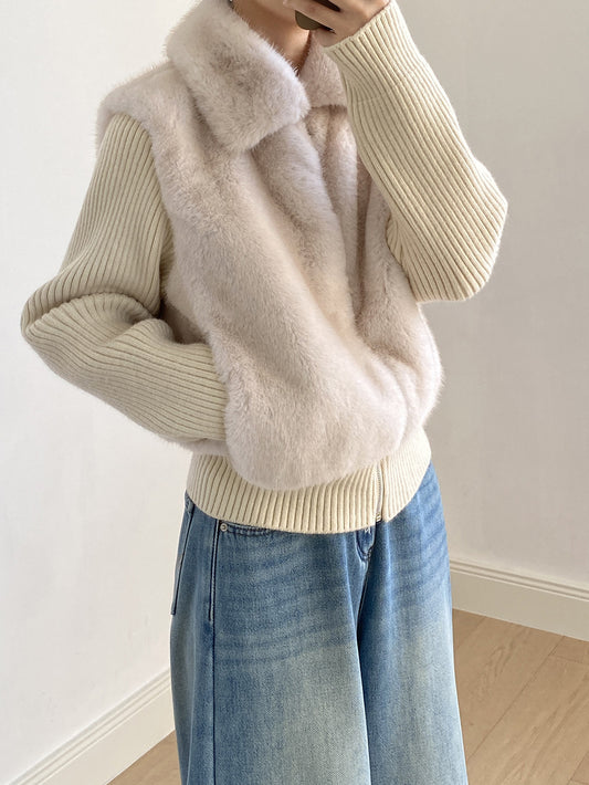 【YH8309】實拍高質感時髦仿皮草拼接針織假2件毛毛外套251113