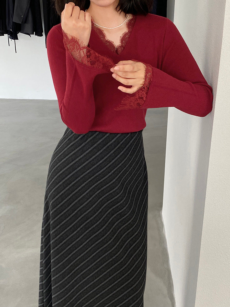 【cimz8833】實拍精緻蕾絲長袖針織衫251120