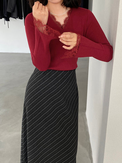 【cimz8833】實拍精緻蕾絲長袖針織衫251120