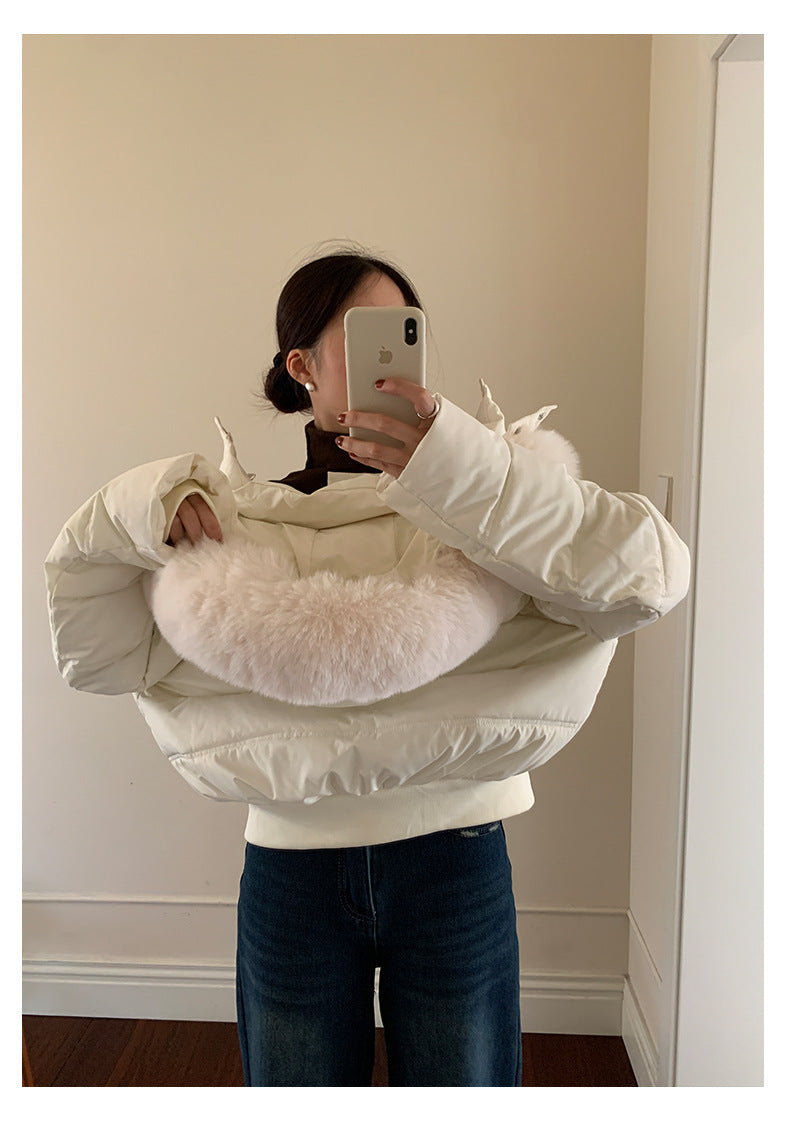 【H5501】實拍奶油風毛領連帽短款加厚棉服251118