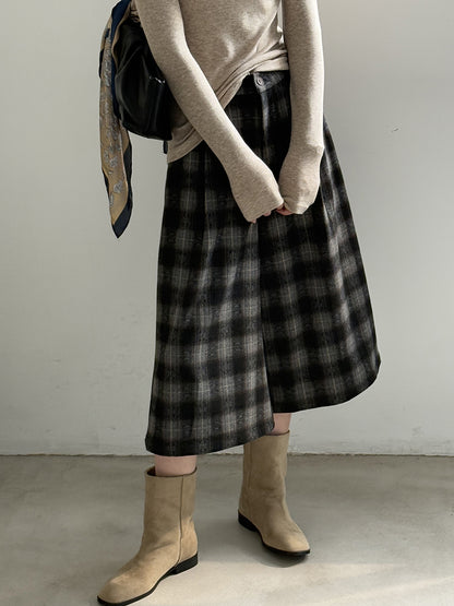 【YG8095】實拍日系復古呢料格紋直筒七分闊腿褲251016