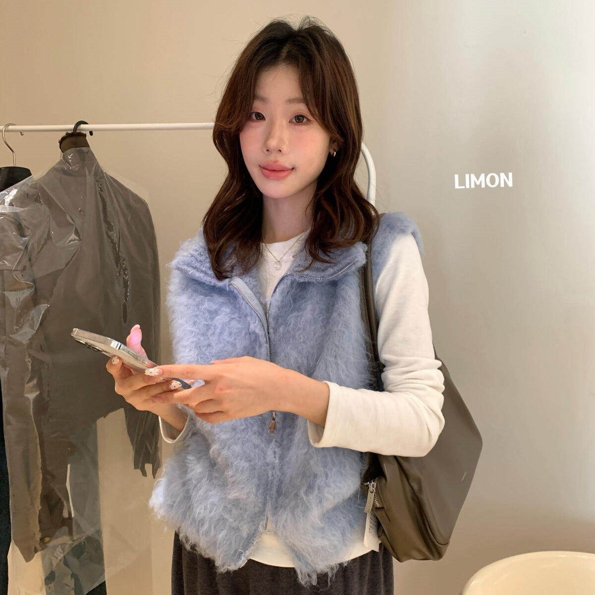 【LD66133】檸檬家法式溫柔棉羊毛圈圈立領拉鍊疊穿背心261020