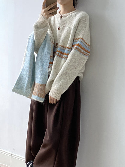 【YP6106】 實拍費爾島提花針織外套＋圍巾(含羊毛3%) 251023