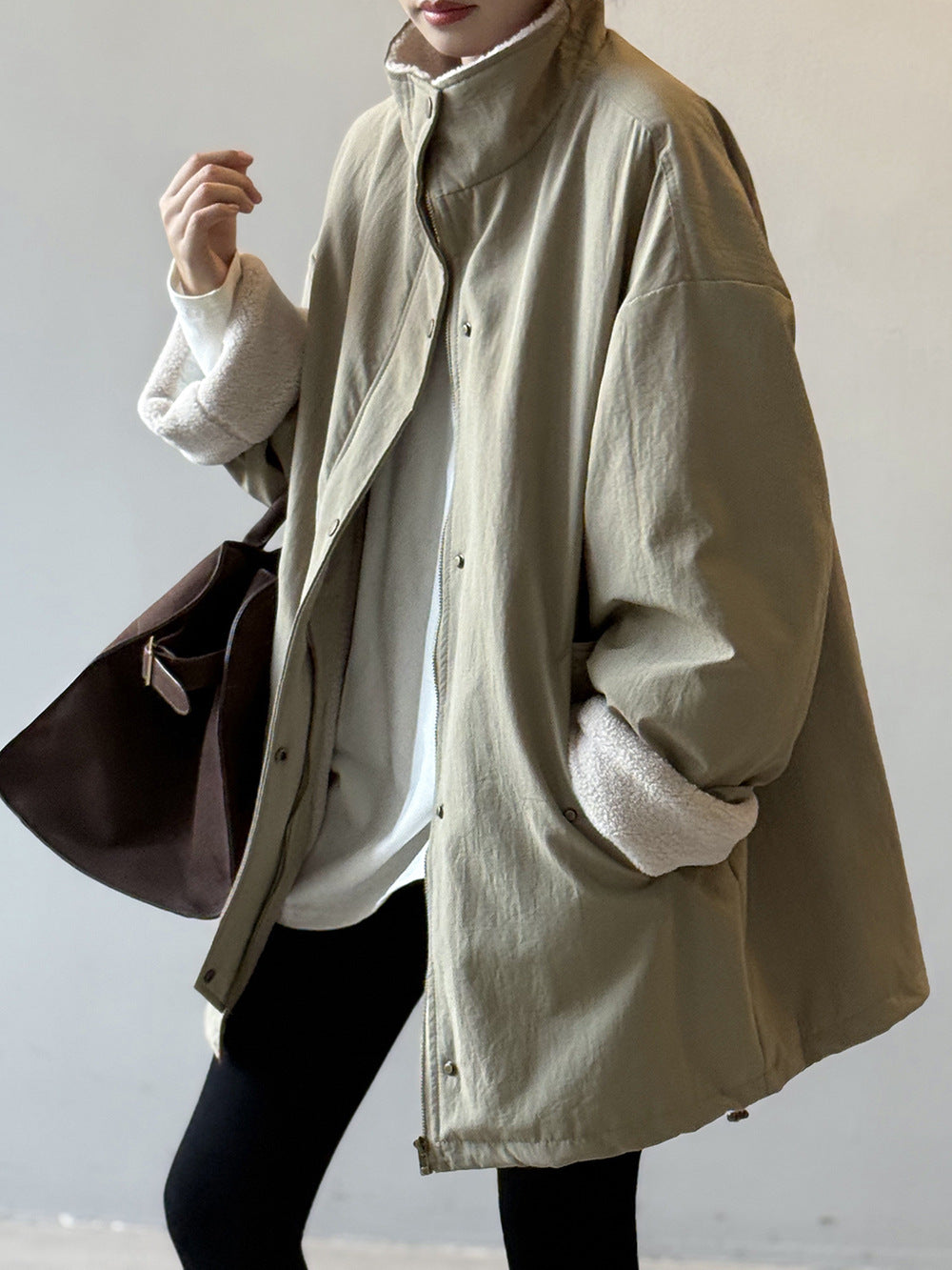 【Y82650】實拍立領帥氣內裡羊羔毛工裝外套251016